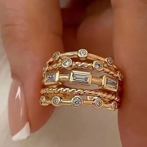 Neiman Marcus 18k Gold Finish Ring with Crystals 6-9 adjustable
